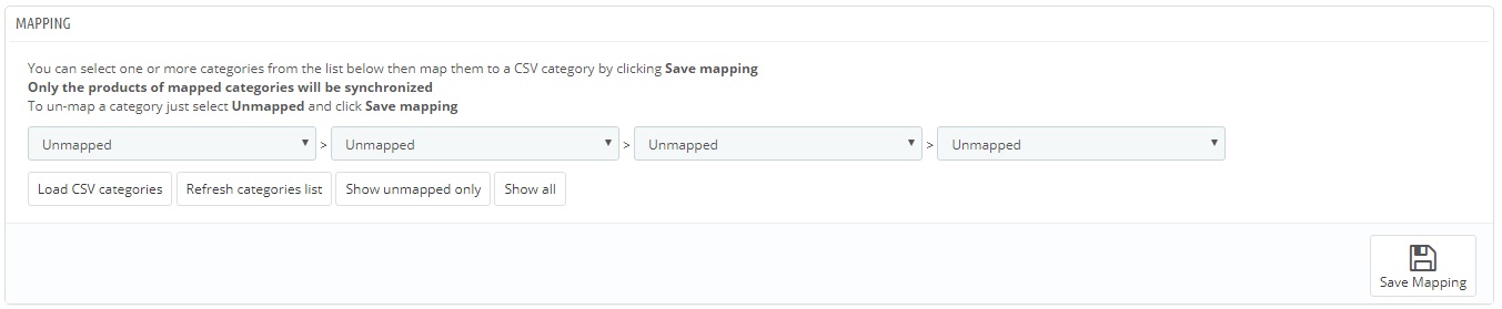 universal import category mapping