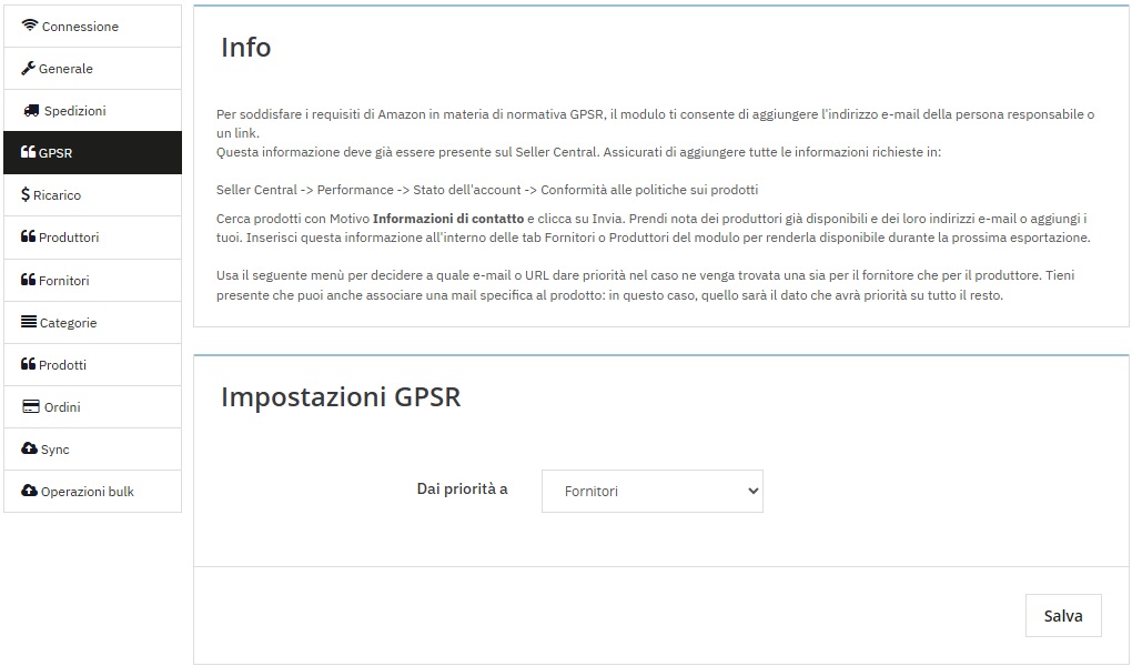 AmazonSync impostazioni GPSR