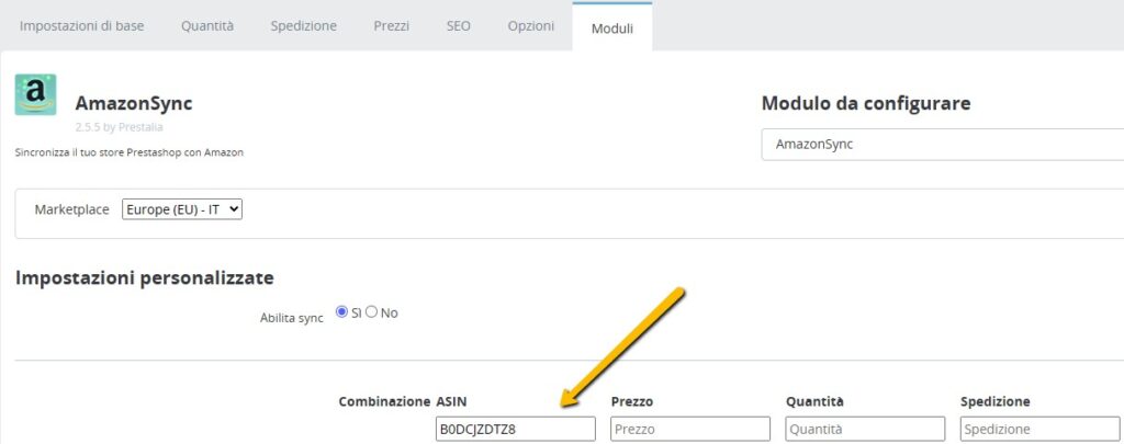 AmazonSync salvataggio ASIN