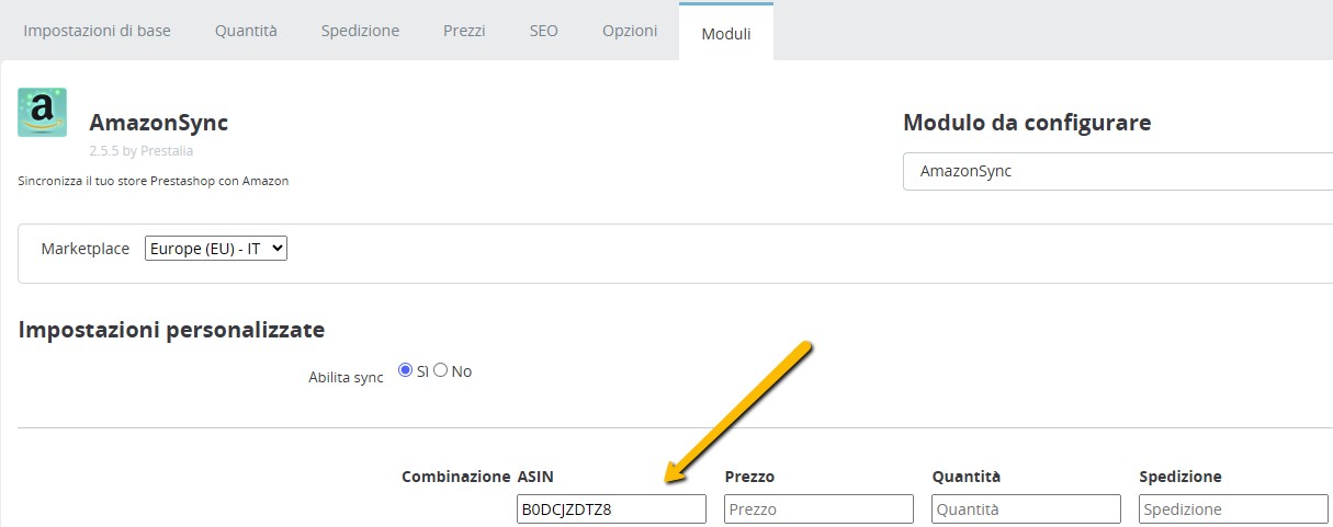 AmazonSync salvataggio ASIN
